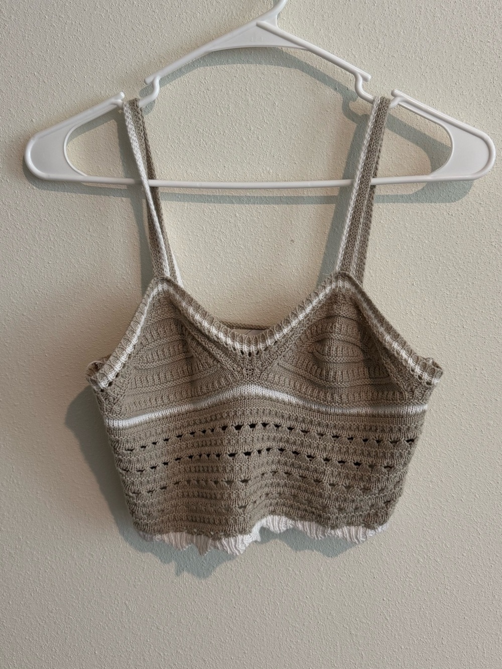 Knit Cropped Tank Top in Cream and White